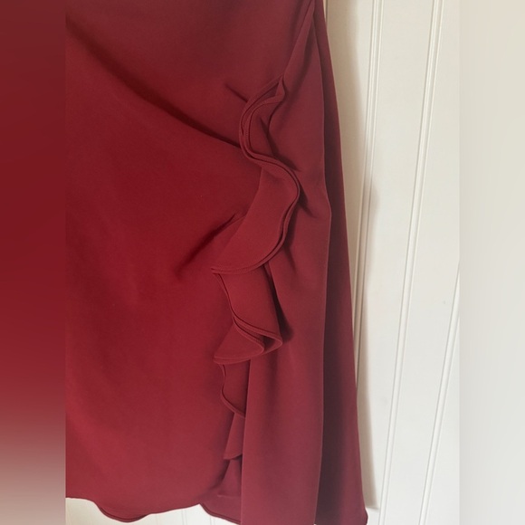 PRABAL GURUNG | Collective ruffle slitted midi skirt Dark Red | Sz 6 - Picture 4 of 8